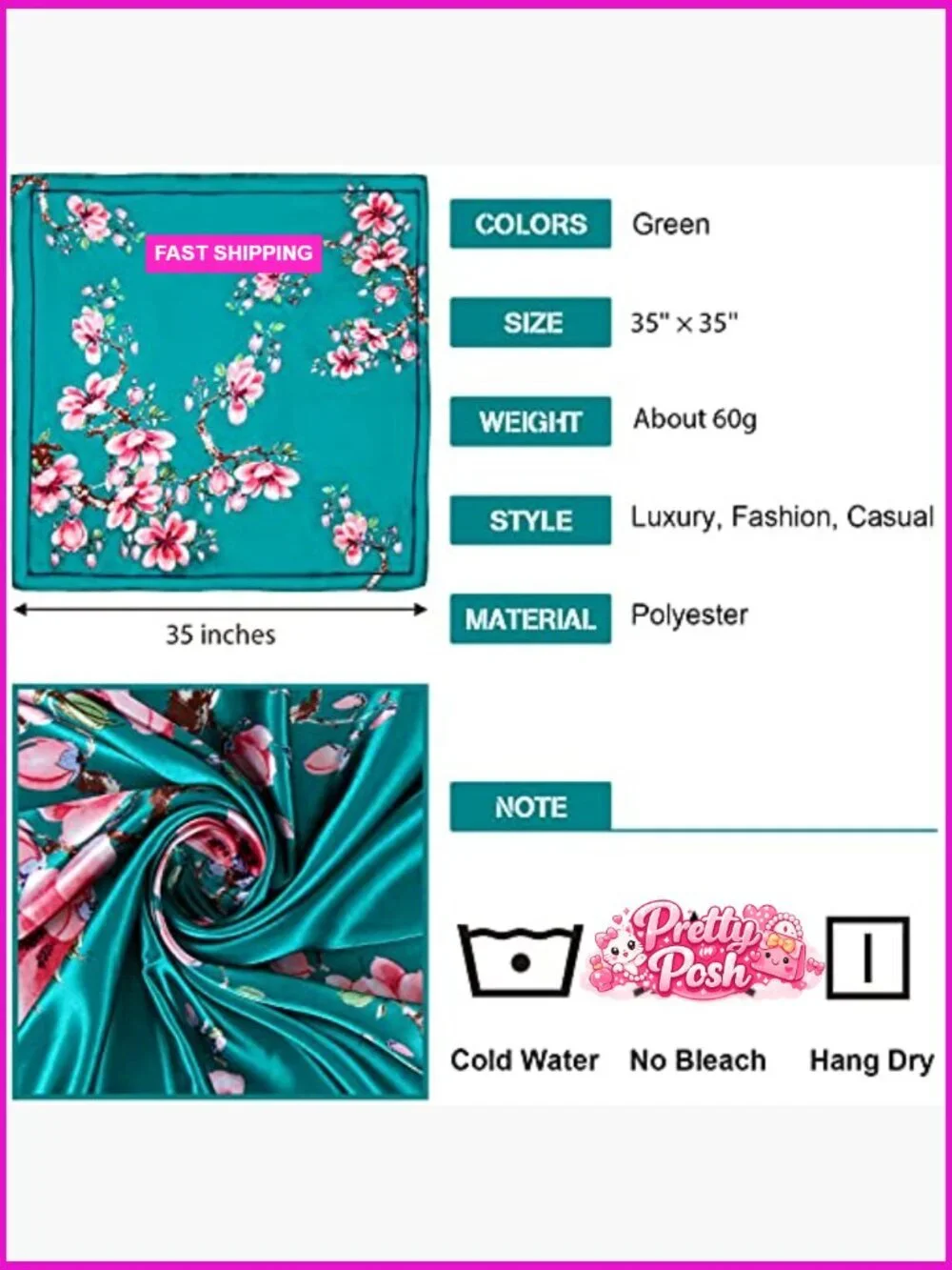 Satin Head Scarf Set for Hair and Sleeping, 35 Inch Square Silk Scarves